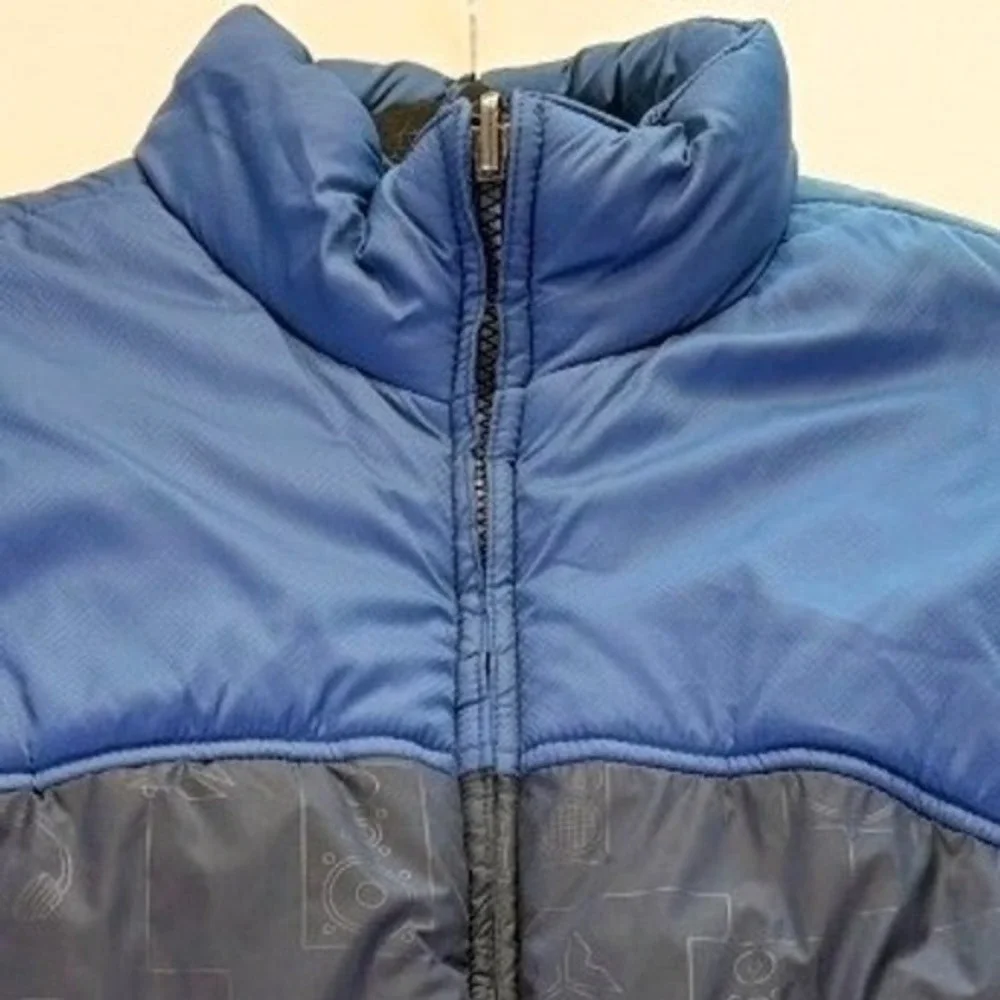 VTG Old Navy Mens XXL Puffer Vest Blue Two Tone Graphic Print Gorpcore Quilted